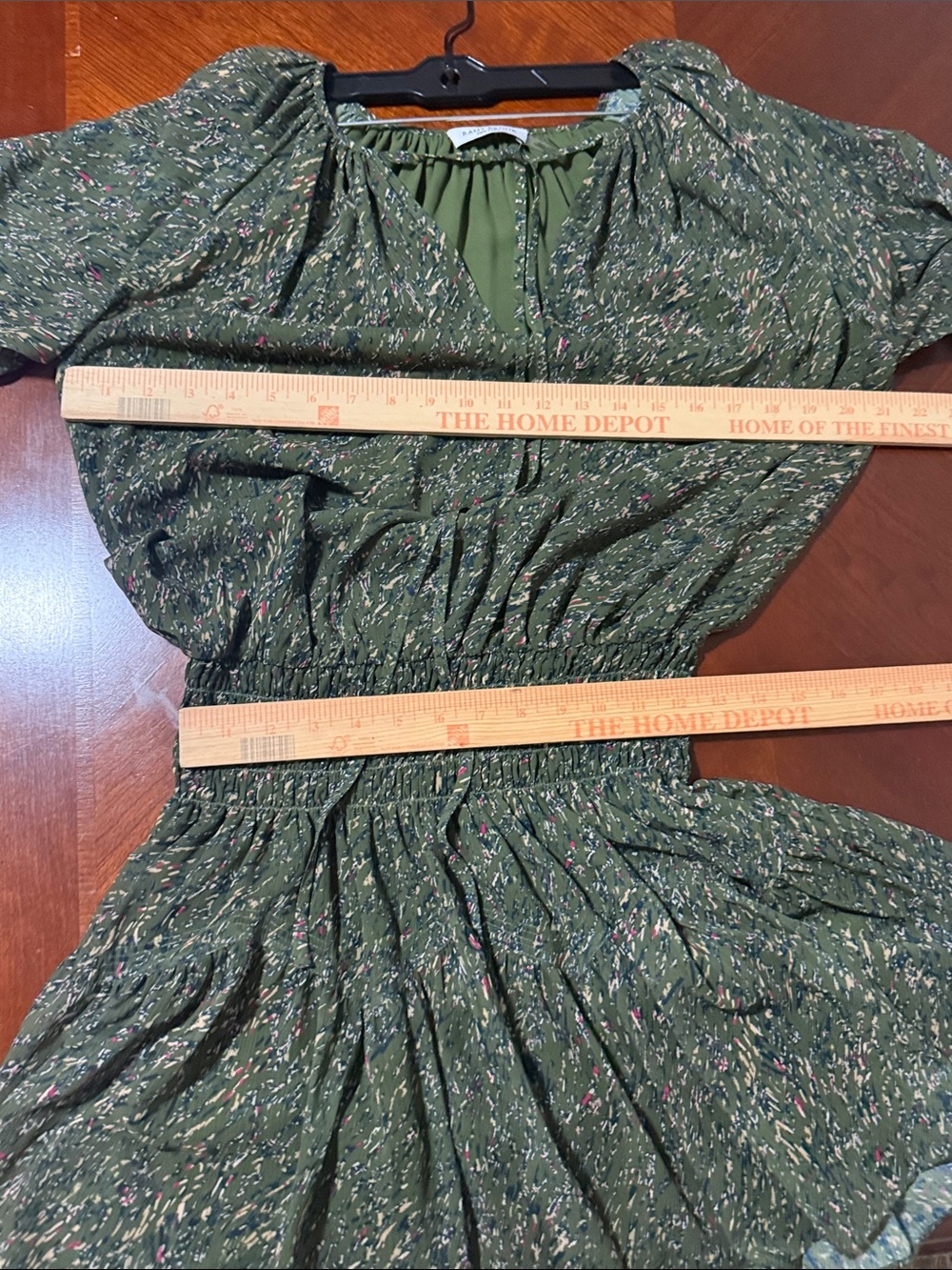 Ramy Brook Olive Speckled Long Sleeve V-Neck Smocked Dress drop waist Sz M - Picture 9 of 9
